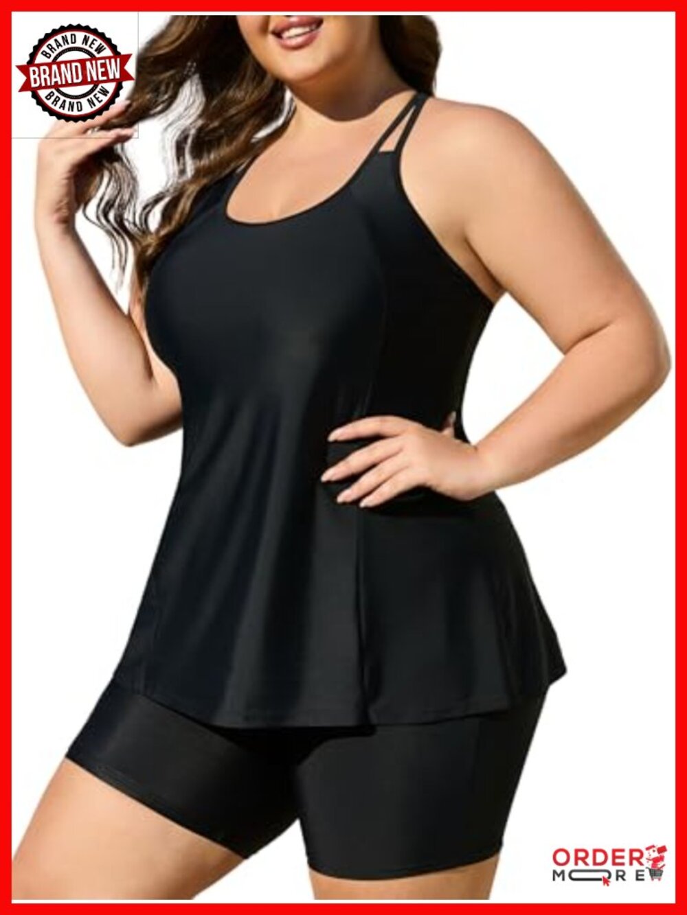 Plus Size Tankini Swimsuit Set with Boy Shorts and Flowy Top